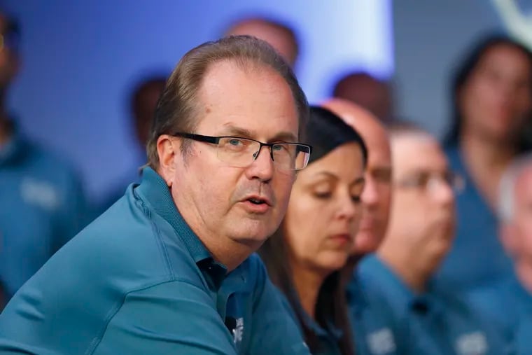 FILE - In this July 16, 2019, file photo, Gary Jones, United Auto Workers President, speaks during the opening of their contract talks with Fiat Chrysler Automobiles in Auburn Hills, Mich.