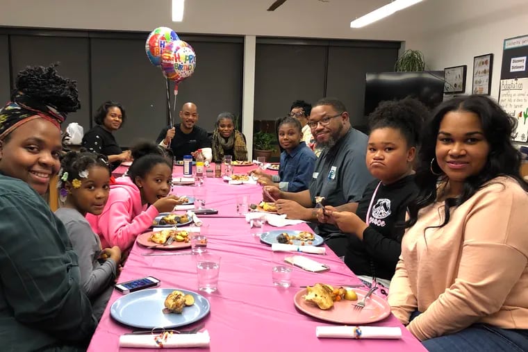 Ten family members joined three students and two volunteers at Wissahickon Awbury for the finale of the fall 2018 My Daughter's Kitchen cooking program. Students made a banquet dinner of Roast Chicken Thighs with Vegetables, and Oatmeal Raisin Bars.