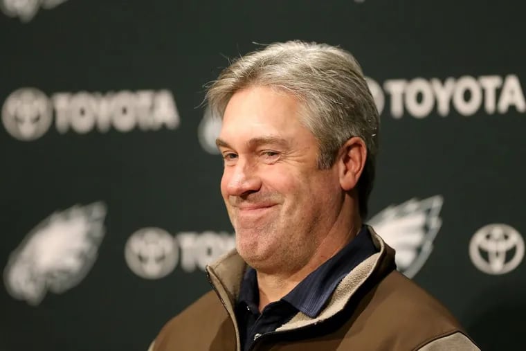 Eagles’ head coach Doug Pederson speaks during his press conference as the Eagles clear out their lockers at the NovaCare Complex in Philadelphia on February 7, 2018.
