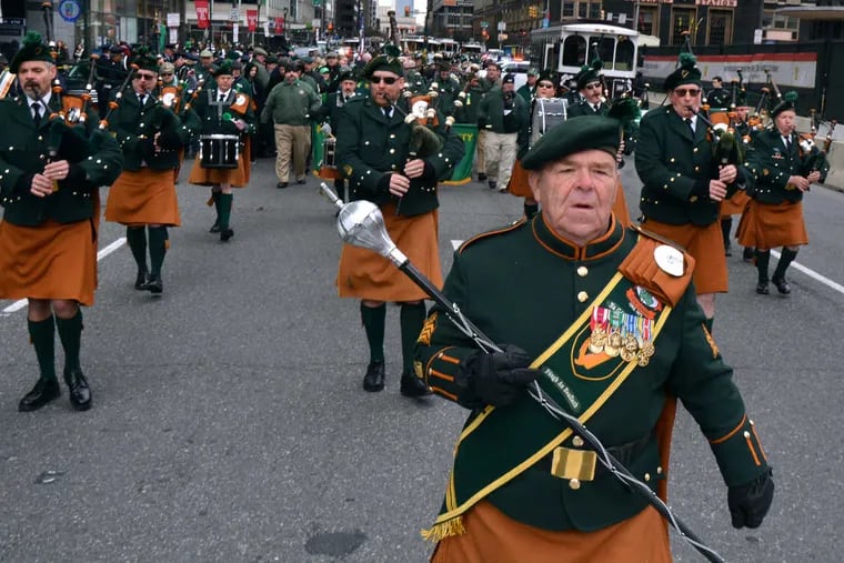 Members of the Philadelphia Emerald Society lead the Annual St Patrick’s Day Parade in Philadelphia on Sunday March 12, 2017.