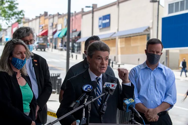 Delaware County District Attorney Jack Stollsteimer speaks about protests and looting in Upper Darby on Monday.