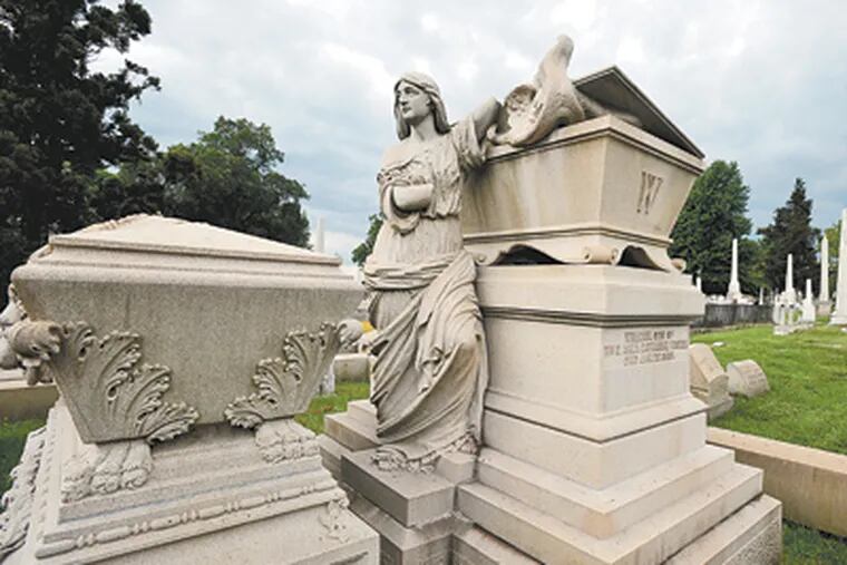 The grave site of William Warner serves as inspiration for an entry in Laurel Hill Cemetery's 175th anniversary brochure. (Sharon Gekoski-Kimmel / Staff Photographer)