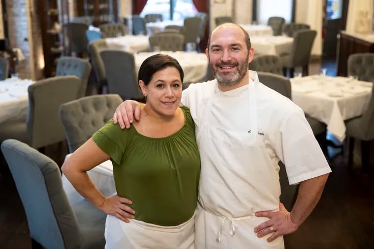 Angela and Joe Cicala posed for a portrait at their restaurant Cicala in Philadelphia, Pennsylvania on Tuesday, December 10, 2019. Cicala is a Southern Italian restaurant in the Divine Lorraine Hotel.