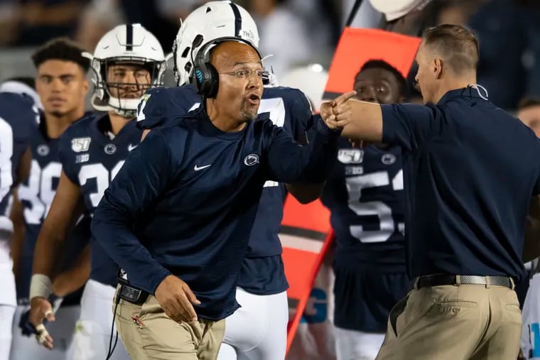 Penn State head coach James Franklin reacts to a play in the third quarter of an NCAA college football game against Buffalo in State College, Pa., on Saturday, Sept. 7, 2019. (AP Photo/Barry Reeger)