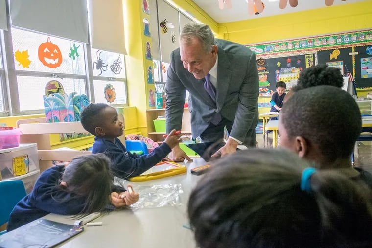 House Speaker Mike Turzai visits the St. Thomas Aquinas Catholic School. There, he announced legislation to boost corporate tax credits to expand scholarships for children from low-income families to attend nonpublic schools.
