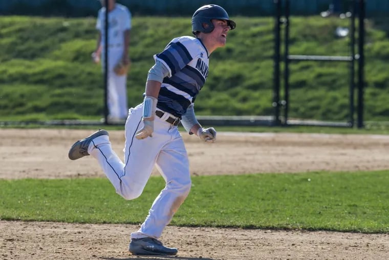 Malvern Prep’s Chris Newell runs from second base to third during the team’s game against Springside Chestnut Hill Academy on Friday.