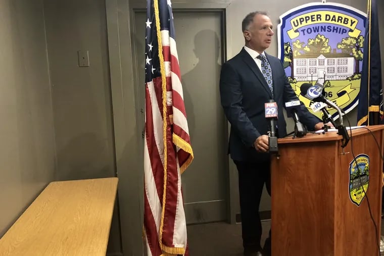Capt. David Madonna of the Upper Darby Police Department speaks at a press conference announcing the arrest of Deshawn Cannon, 21, on Aug. 30, 2018. Cannon is suspected of killing 17-year-old Armand Fennell in Upper Darby on July 7, 2018.