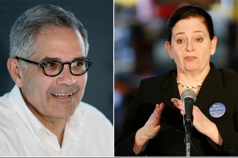 Democrat Larry Krasner (left) and Republican Beth Grossman will face off in the Nov. 7 general election for district attorney in Philadelphia.