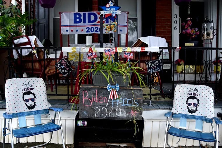 The front porch of a home near downtown Mechanicsburg, decorated in support of Democratic presidential nominee Joe Biden. Democrats have made gains in Cumberland County.