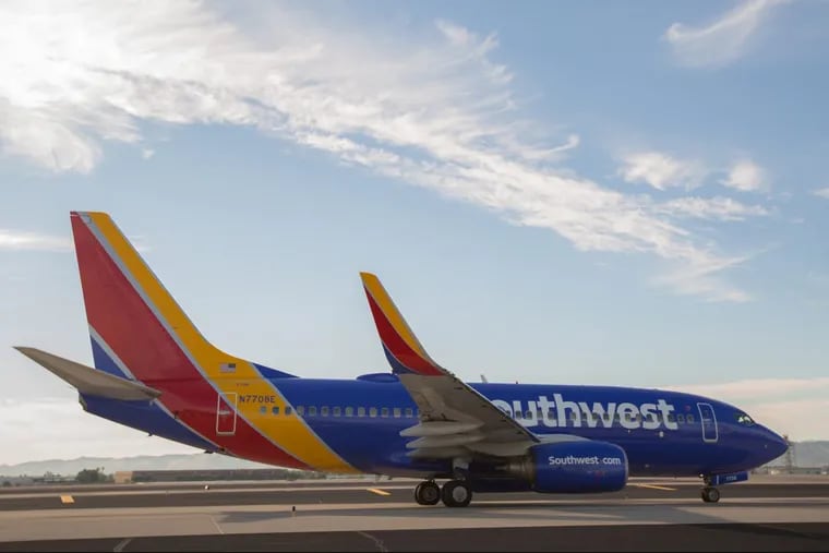 A Southwest Airlines Boeing 737 on a taxiway.