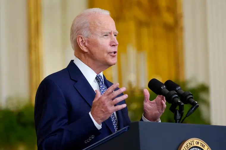 President Joe Biden speaks about the bipartisan infrastructure bill from the East Room of the White House in Washington, Tuesday, Aug. 10, 2021. (AP Photo/Susan Walsh)