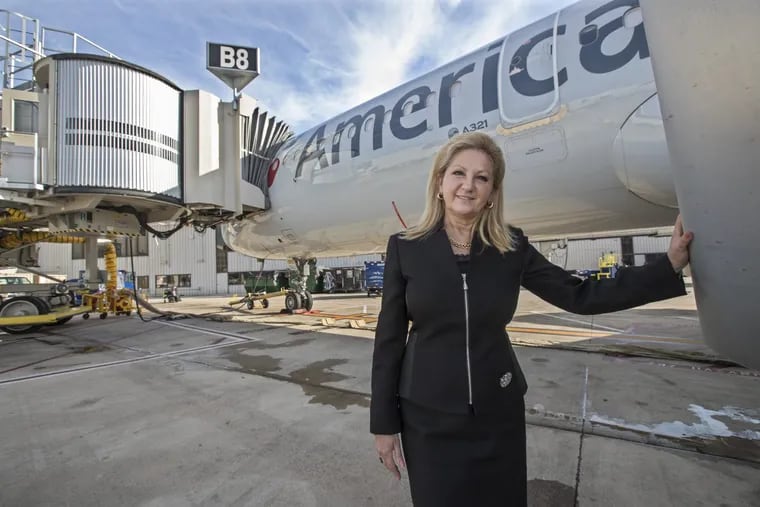 Olympia Colasante is American Airlines; new vice president of American’s hub operations in Philadelphia, here she is with an American Jet parked at a B Terminal gate at Philadelphia International Airport.