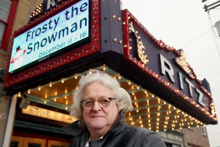 Founder and artistic director Bruce Curless  outside the Ritz Theatre on the White Horse Pike in Haddon Township, NJ  Digital displays are a new addition to the restored marquee of the 1927 movie house, now in its 33rd season as a legitimate theater.