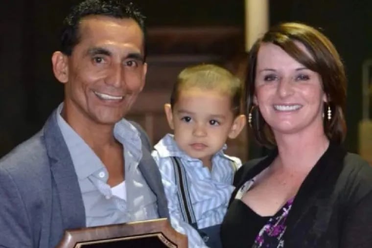 Jose Flores, with his wife Joanne McDaid, and their now 7-year-old son on the day in 2013 when Jose was inducted into the Parx Hall of Fame.