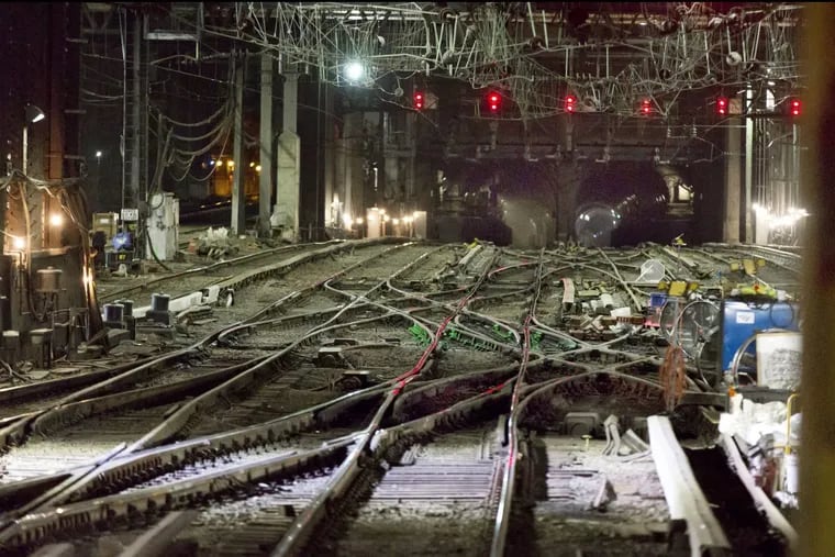 The rail interlocking and trans-Hudson tunnels at New York’s Penn Station, shown in July.