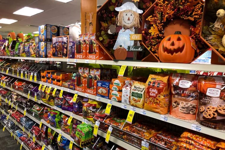 Halloween candy and decorations are displayed at a store in Freeport, Maine, in 2020.