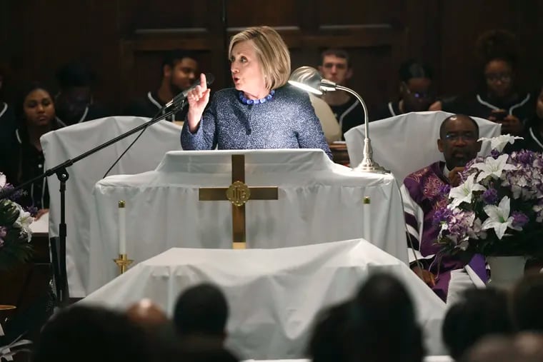 Former Secretary of State Hillary Clinton speaks during a commemorative service marking the anniversary of "Bloody Sunday"  at Brown Chapel A.M.E. Church in Selma, Ala., Sunday, March 3, 2019.