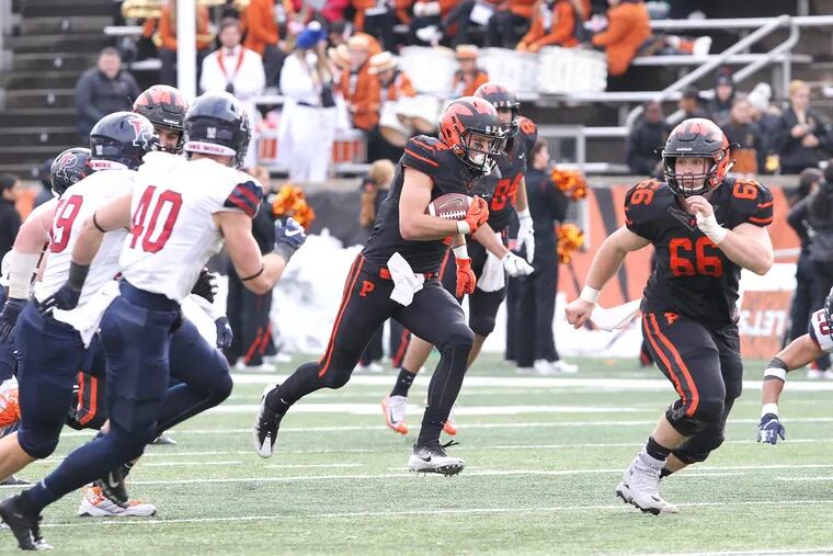 Princeton Tigers wide receiver Jesper Horsted scored three touchdowns in the Tigers' 42-14 win over the Penn Quakers.