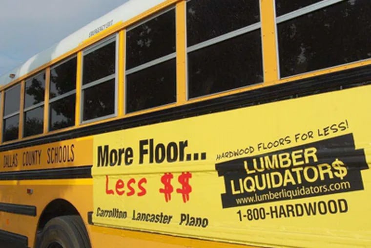 A school bus with an ad in Texas, one of the states that allows advertising on school district vehicles as a revenue source. (Photo provided by Alpha Media)