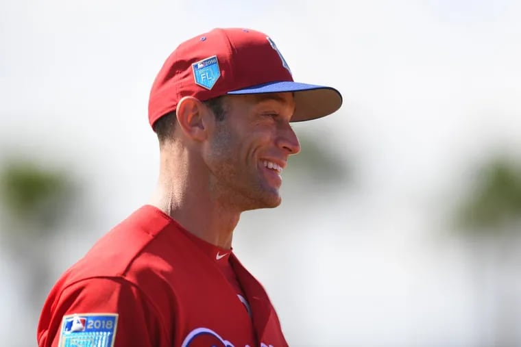 Phillies Manager, Gabe Kapler smiles during spring training workouts at Spectrum Field, in Clearwater Florida. Wednesday, Feb. 21, 2018.