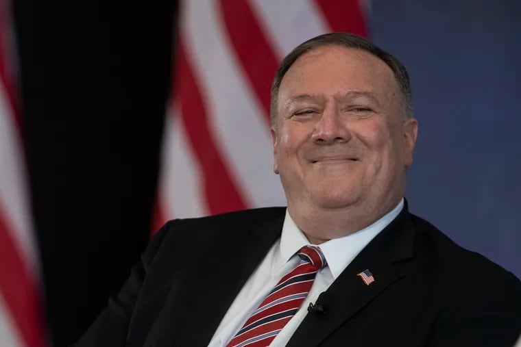 U.S. Secretary of State Mike Pompeo delivers a speech on the Report of the Commission on Unalienable Rights at the National Constitution Center on Thursday, July 16, 2020.