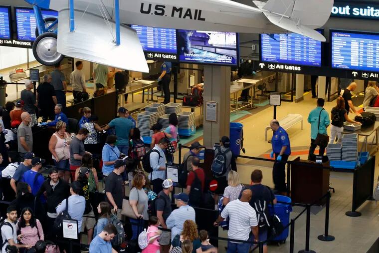 This June 9, 2019, file photo shows the TSA security checkpoint in Pittsburgh International's Landside terminal in Imperial, Pa.