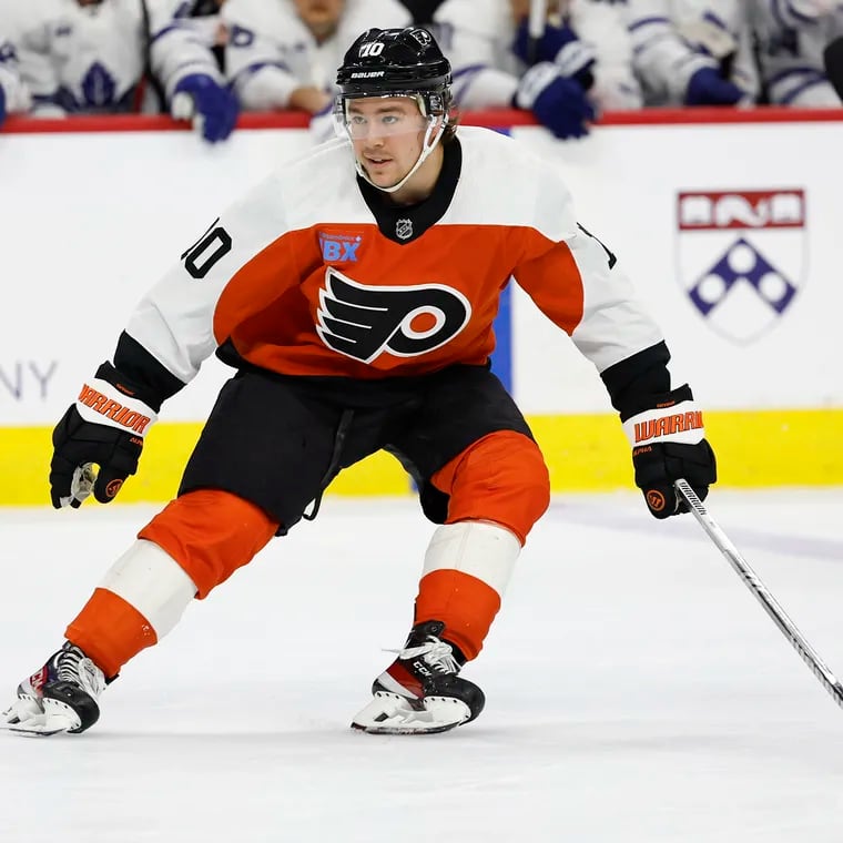 Flyers forward Bobby Brink finished with 11 goals and 12 assists in 57 games this season.
