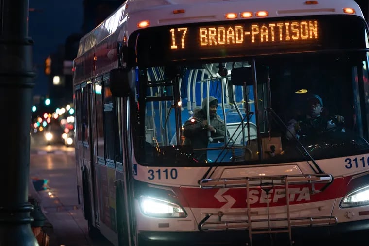 A passenger boards a SEPTA bus in March.