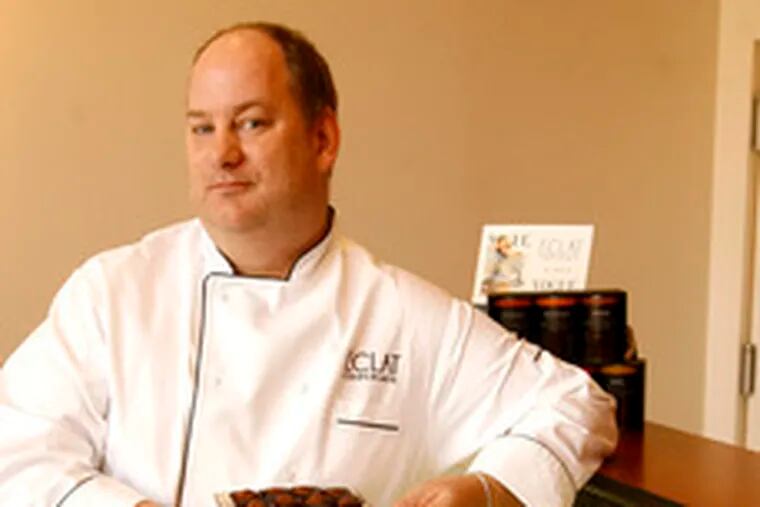 Chocolatier Christopher Curtin at his shop, &#0201;clat Chocolate, in West Chester. His creations can also be found at Fork, in Old City.