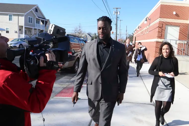 Atlantic City Councilman Jeffree Fauntleroy II leaves North Wildwood municipal court, Tuesday, Dec. 11, 2018 in North Wildwood, N.J., Fauntleroy pleaded not guilty Tuesday to charges stemming from his involvement in a brawl with Atlantic City's Mayor Frank Gilliam Jr. outside a casino nightclub last month.