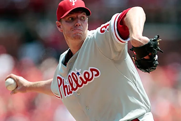Roy Halladay pitched just two innings Sunday before being removed due to shoulder soreness. (Jeff Roberson/AP)