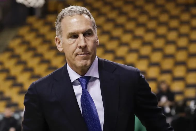 Sixers President Bryan Colangelo has resigned, the team said Thursday. Here he is pictured before the Sixers played the Boston Celtics in game five of the Eastern Conference semifinals in May. 