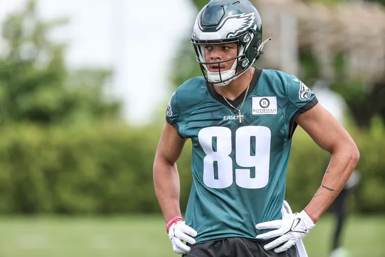 Eagles wide receiver Johnny Wilson during rookie minicamp at the NovaCare Complex in Philadelphia on Friday, May 3, 2024.