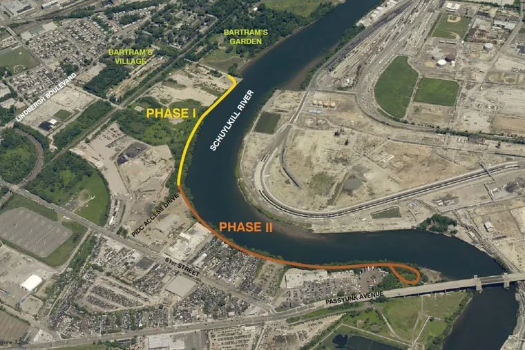 The Schuylkill River Development Corp. has received a $2.5 million redevelopment grant from Pennsylvania for an extension of the Schuylkill River Trail seen here in orange. It will extend the trail to Passyunk Avenue, which means it will service both Southwest Philly and South Philly via the Passyunk Avenue Bridge.