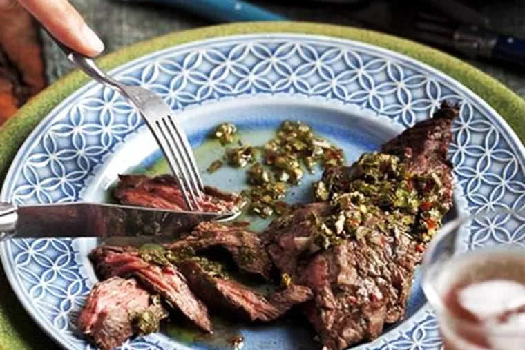 Nicaraguan Skirt Steak is marinated and sauced with a piquant parsley chimichurri. From "Latin Grilling" by Lourdes Castro.