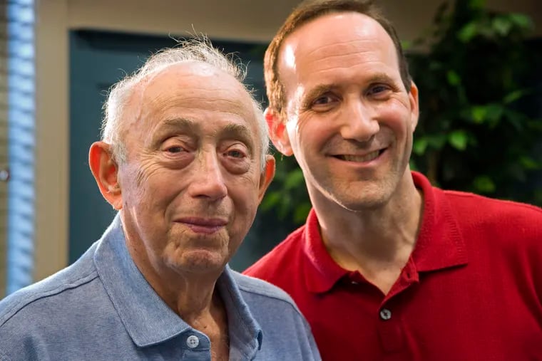Fred Behrend (left), 90, of Voorhees, poses with his co-author Larry Hanover (right) at a rehab facility in Voorhees, July 19, 2017. They have written a Holocaust memoir.