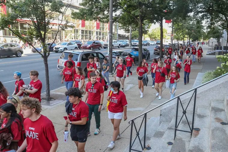 Temple students making their way to the Liacouras Center in North Philadelphia earlier this month, days before the start of classes for the fall semester.
