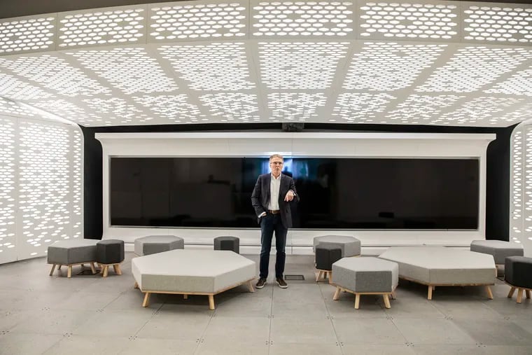 Tony Werner, President of Technology, Product, and Xperience at Comcast Cable, speaks to his colleagues inside the new Comcast tower at 18th and Arch.