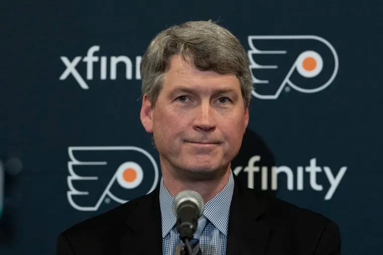 New Flyers GM, Chuck Fletcher speaks to the media during a press conference at the Flyers Skate Zone in Voorhees, New Jersey. Wednesday, December 5, 2018. JOSE F. MORENO / Staff Photographer