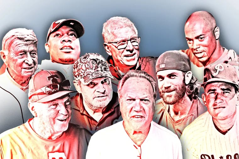Phillies who've lent their names to the food world over the years include (top row from left) Bobby Shantz, Ryan Howard, Mike Schmidt, and Jimmy Rollins, and (bottom row from left) Charlie Manuel, John Kruk, Greg Luzinski, Bryce Harper, and Del Ennis.