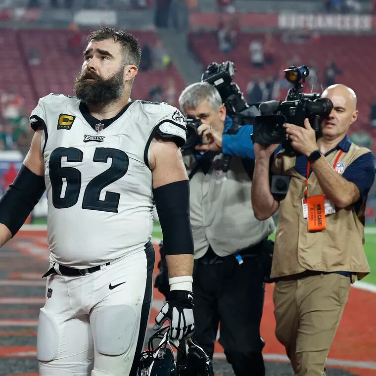 Jason Kelce walks off the field after the Eagles lost to the Buccaneers in their wild-card playoff game on Jan. 15.