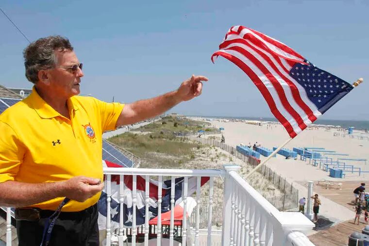 Harry &quot;Buzz&quot; Mogck points out the tricky currents at New Jersey's southern tip. He has led the Cape May Beach Patrol since 1980.