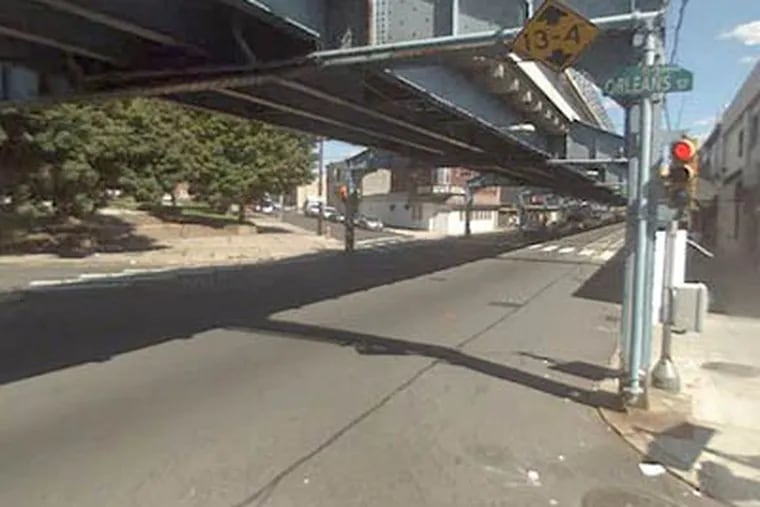The intersection of Kensington Avenue and East Orleans Street in Kensington, where a woman told police she was raped and choked. (Google StreetView)