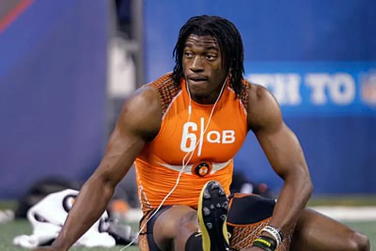 The Eagles met with quarterback Robert Griffin III on Thursday night at the scouting combine. (Michael Conroy/AP)