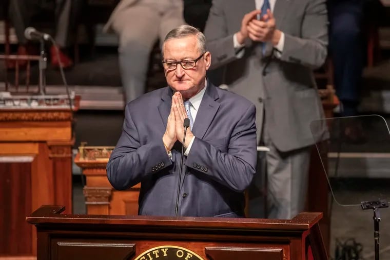 Newly sworn in for a second term Philadelphia Mayor Jim Kenney acknowledges the applause of the audience prior to his inaugural address at the Met Philadelphia on North Broad Street on January 6, 2020
