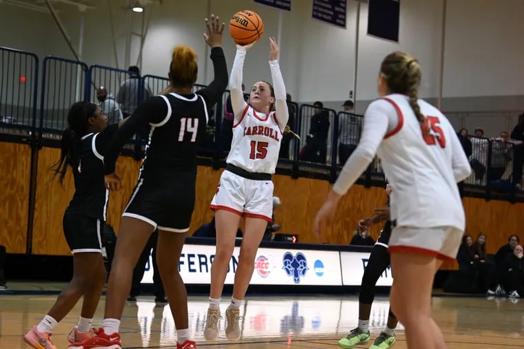 Archbishop Carroll freshman Abbie McFillin, pictured here earlier this season against Ursuline Academy, scored the winning basket Thursday night against Lansdale Catholic.