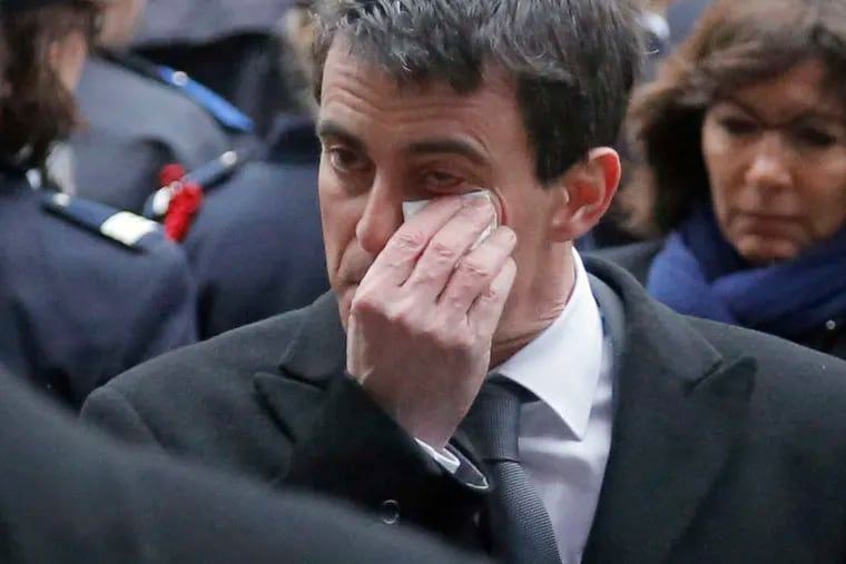 Prime Minister Manuel Valls during a memorial service for fallen police officers Tuesday in Paris.