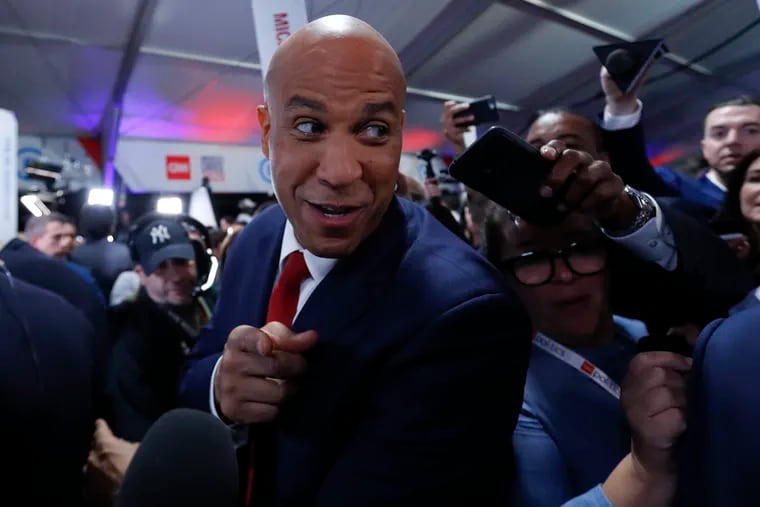 Sen. Cory Booker, D-N.J., answers questions after the second of two Democratic presidential primary debates hosted by CNN Wednesday, July 31, 2019, in the Fox Theatre in Detroit.