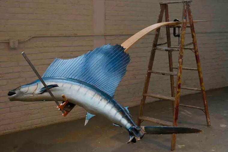 &quot;Adjustable Sculpture with Sailfish,&quot; a found-object sculpture by David Brooks, is part of an exhibition at Jolie Laide.