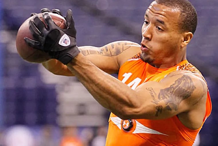 Notre Dame wide receiver Michael Floyd ran a 4.46 in the forty-yard dash at the NFL scouting combine. (Dave Martin/AP)
